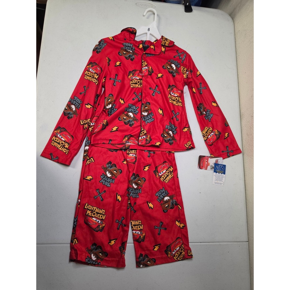 Disney Pixar Cars Lightning McQueen Tow Mater Red Fleece Pajama Set Kids Size 8